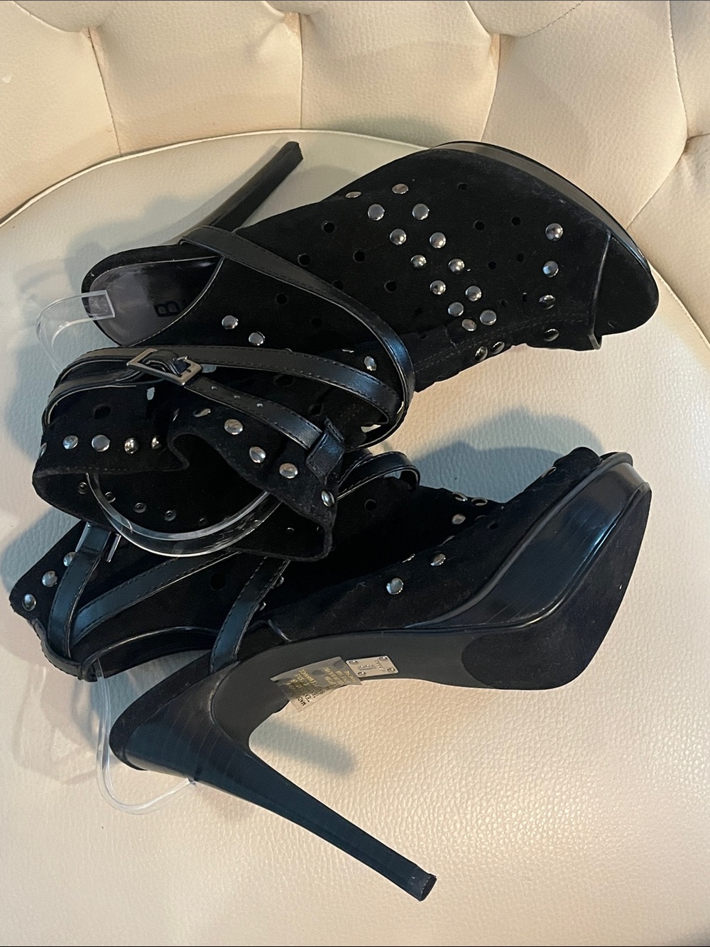 Bakers Black Studded Peep-Toe Stiletto Booties - Picture 11 of 11